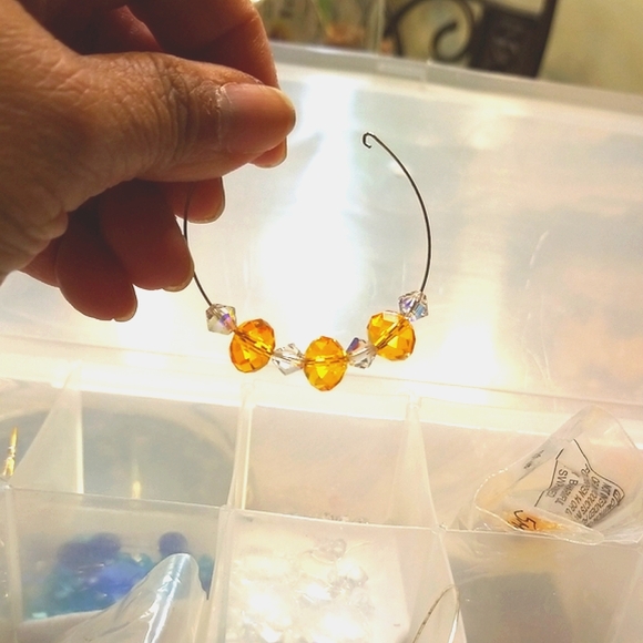 Swarovski Crystal Hoop Earrings Yellow-Orange & White Crystal. Blingy sexy - Picture 3 of 12